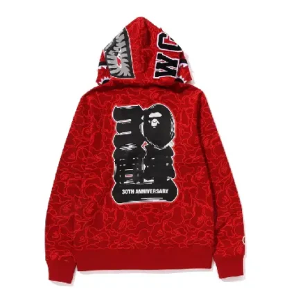 Bape 30th Anniv. Camo Shark Hoodie Red