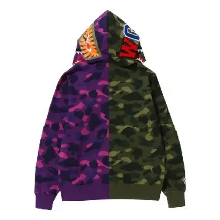 Bape Camo Shark Full Zip Hoodie GreenPurple