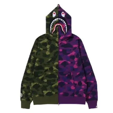 Bape Camo Shark Full Zip Hoodie GreenPurple